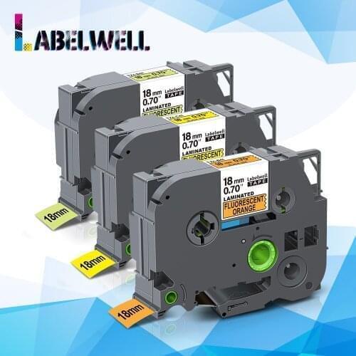 Labelwell 18mm TZe-B41 TZe-C41 TZe-D41 Laminated Label Tape Black on Flu.Orange/Flu.Yellow/Flu.Green for Brother p touch printer