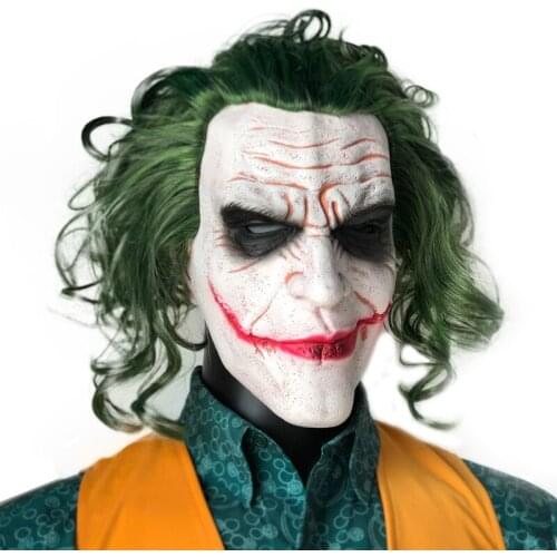 Joker Mask Horror Clown Cosplay Latex Masks With Green Hair Wig Scary Halloween Party Costume Props