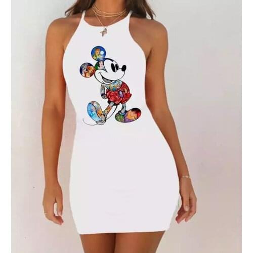 Disney Mickey Mouse Donald Duck Printed Sling Women Sexy V neck Leaked Back Fashion Ladies Dress New dresses for women 2021