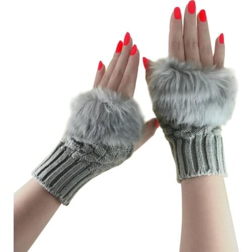 Fashion Winter Women Gloves Plush Faux Fur Knitting Wool Keep Warm Short Mitten Fingerless Lady Girl Half Finger Glove -OPK