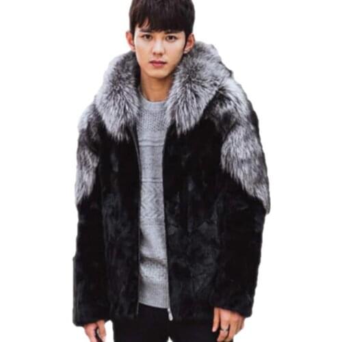 Hooded faux mink fur leather jacket mens warm fur leather coat men loose jackets winter autumn thicken fashion black grey splice