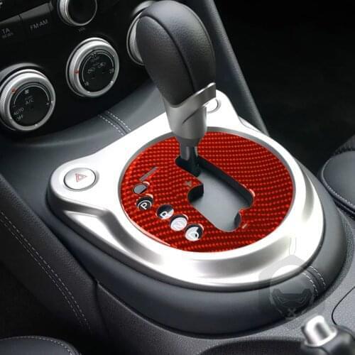 Red Genuine Carbon Fiber Car Gear Shift Box Frame Cover Trim Car Styling For Nissan Z34 370Z 2009-2021