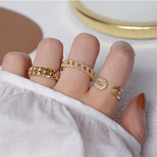 Delicate Jewelry 14K Gold Plated Adjustable Crystal Rings for Women Pierced Link Engagement Rings Set