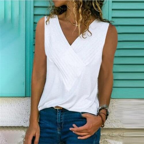 2021 spring and summer new womens tops Slim stitching V-neck sleeveless solid color T-shirt 5XL