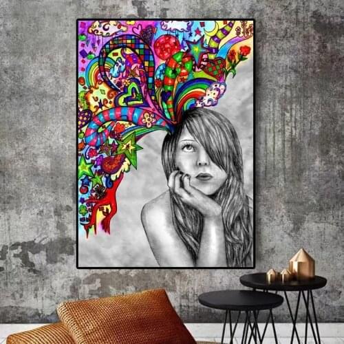 Modern Whimsical Girl Canvas Paintings Graffiti Art Posters and Prints Wall Art Pictures for Living Room Cuadros Home Decoration