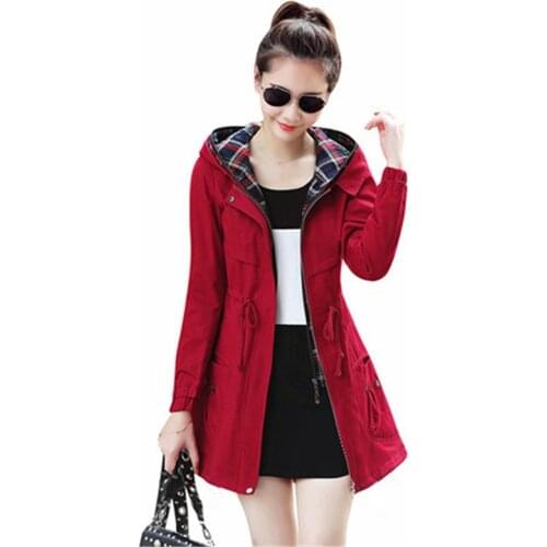 Medium Long Plus Size Trench Coat Women New 2020 Spring Autumn Hooded Zipper Loose Female Windbreaker Fake Two Pieces Outerwear
