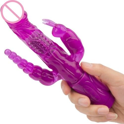 Triple Pleasure Rabbit Vibrator Double Penetration Dildo Anal Stimulating G-spot 12 Modes Waterproof Rabbit Vibrating Sex Toy