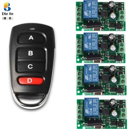 433MHz Universal Wireless Remote Control Switch AC 85V-250V 4 CH Relay Receiver Module 4 Button Remote Control for Garage Switch