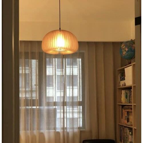 Japanese Vintage Wooden Pumpkin Chandelier Nordic Restaurant Study Bedroom Household E27 Lamp Indoor Lighting