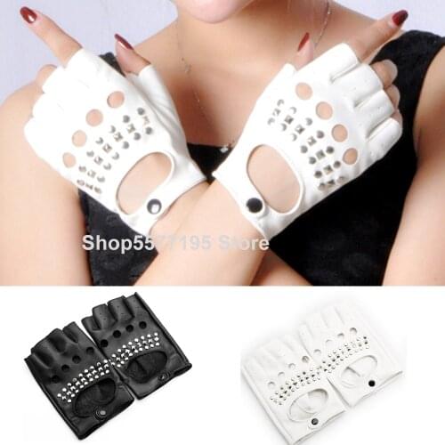 1 Pair Black PU Leather Fingerless Gloves Solid Female Half Finger Driving Women 2020 Fashion Punk Gloves Mittens Black