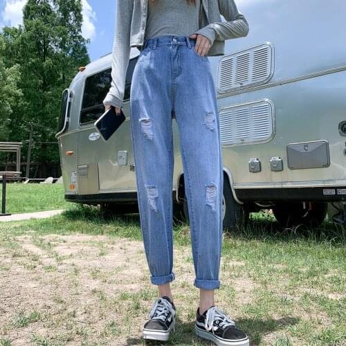 2020 Ripped Jeans Women Denim Pants High Waist Long Trousers Casual Harem Holes Fashion Korean Slim Fit Hot Jeans Pants Ladies