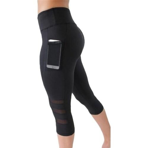 2021 Women Sports Leggings Mesh Energy Tights Solid Pocket Elastic Yoga Pants Women Running Training Black Gym Legging Fitness