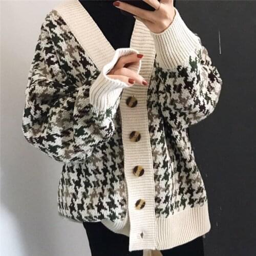 2021 Retro Plaid Cardigan Women Autumn Winter Buttons Sweaters Lady Coats Oversize Harajuku Knitted Cardigans Sueters De Mujer