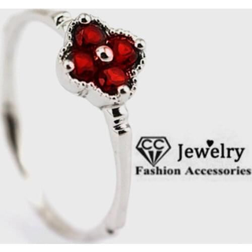 CC Vintage S925 Silver Rings For Women Red Garnet Bamboo Clover Engagement Ring Wedding White Gold-Color Drop Shipping CC713
