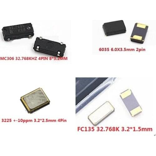 10PC (FC135 3.2*1.5mm 2PIN) (3225 +-10ppm 4P 32MHz 12Mhz)(32.768KHZ MC306 8*3.2MM 4P)(6035 12M 2PIN) Passive Crystal Oscillator