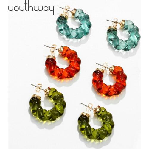 26mm C Shape Green Resin Twist Hoop Earrings Geometric transparent Resin Stament Earrings For women Gift