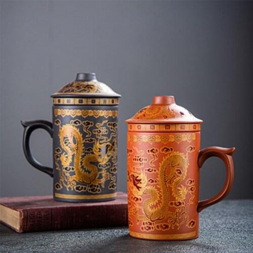 400ml Chinese Yixing Zisha Tea Cup Large Capacity Kung Fu Tea Cup Mens Filter Tea Cup Drinking Set with Lid