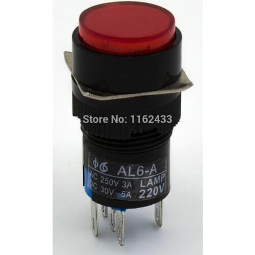 5pcs / lot AL6-A-11 16mm self-lock ON - OFF round push button switch LA16Y-11D SPST pushbutton 220V 12V