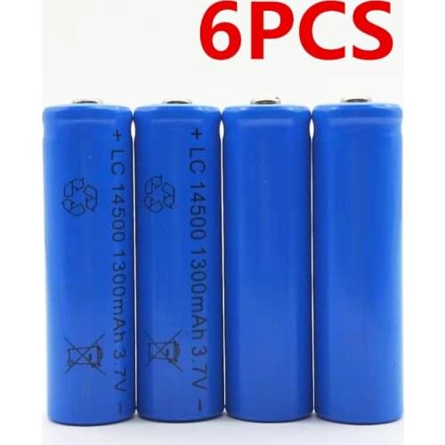 6Pcs/Lot Large capacity 14500 battery 3.7V 1300mAh rechargeable lithium battery for flashlight battery