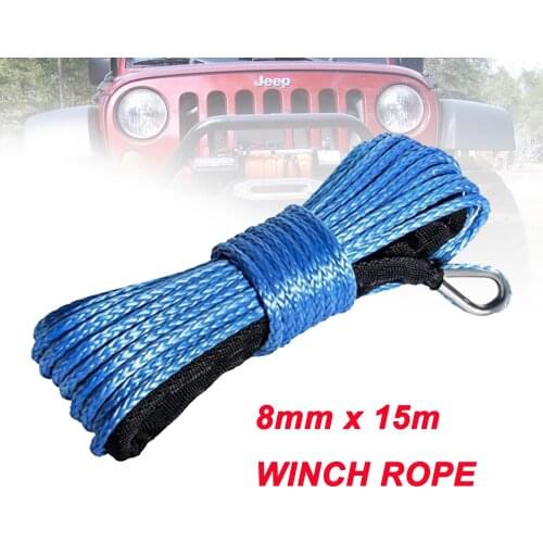 8mm*15m 5/16" x 50' synthetic winch line uhmwpe rope with sheath for 4x4 atv utv off-road free shipping