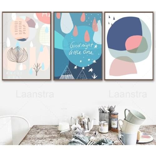Abstract Color Block Home Decoration Painting Raindrop Tree and Mountain Peak Living Room Wall Canvas Poster Good Night Little