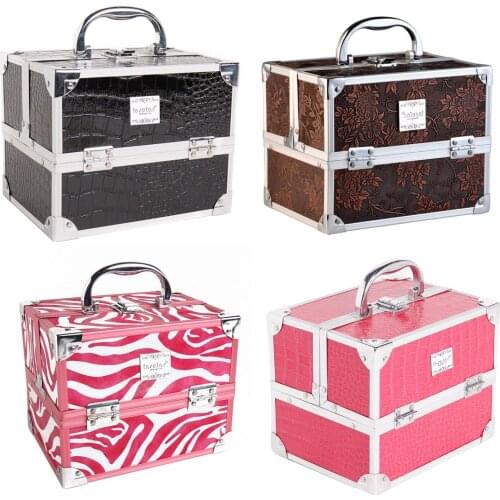 Behogar Portable Aluminum Alloy PU Leather Cosmetic Makeup Vanity Storage Box Case Organizer with 5 Pull-out Trays