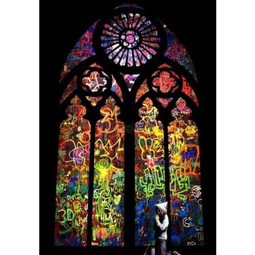Banksy Stained Glass Boy Prayer Painting Posters and Prints on Graffiti Art Canvas on the Wall Modern Street Picture Home Decor