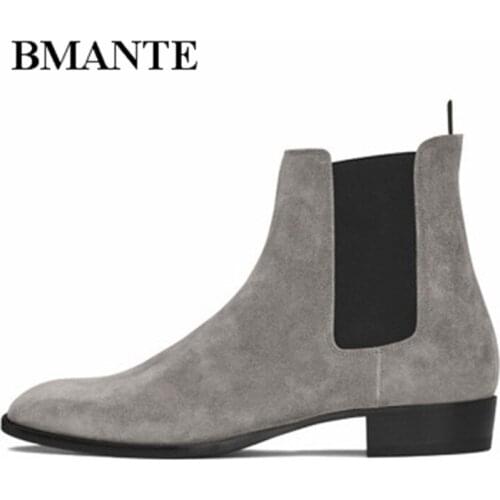 Bmante Men Chelsea Boots Genuine Leather Suede Handmade Trainers Ankle Boots High Top Shoes for Men Streetwear Sneakers Brand