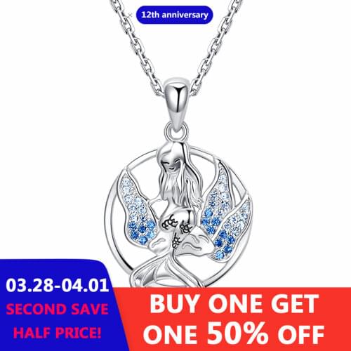 New 100% 925 Sterling Silver Beautiful Mermaid Pendant Chain Zircon Seaweed Necklace for Women Fashion Jewelry Gifts Free Ship