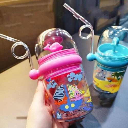 Whale water spray cup, anti-fall childrens straw cup cute E1W6