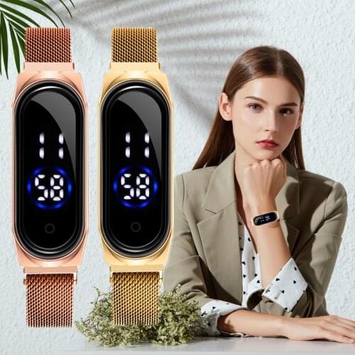 LED Student Watch Women Touch Screen Watches Boy Gold Magnetic Mesh Belt Electronic Clocks Digital Wristwatches Relogio Feminino