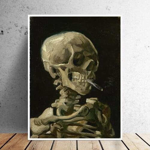Skull With Cigarette By Van Gogh Canvas Painting Print Living Room Home Decor Modern Wall Art Oil Painting Poster Salon Pictures