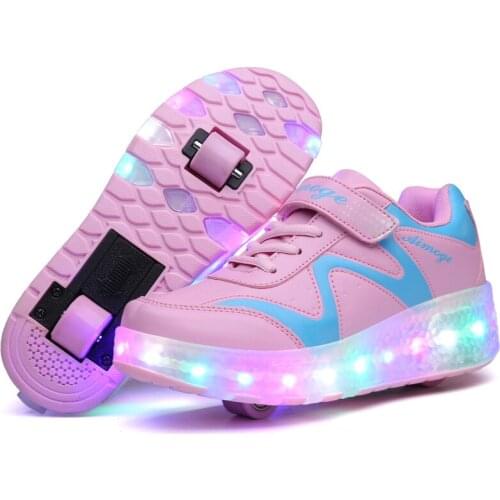 Child LED light sneakers with TWO wheel Kid boy Girl Glowing roller skate shoes with wheel girl zapatillas zapatos con ruedas