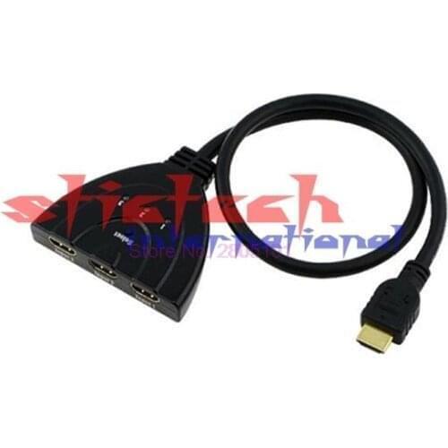By dhl or ems 100 pieces 3 Port 1080P 3D 1.4B HDMI AUTO Switch Switcher Splitter Hub with Cable