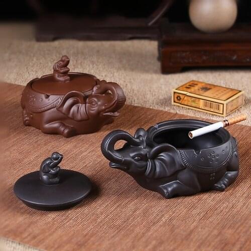 Purple Clay Elephant pig portable ashtray living room table accessories ashtrays with lids gift for boyfriend P011