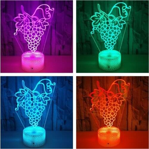 Fruit 3d Night Lights Led Color Changing Nightlight for Kids Bedroom Decoration Light Grape Table Lamp Creative Gifts for Wife