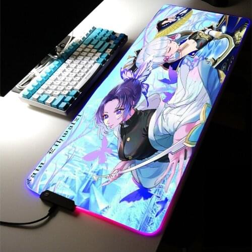 RGB LED Light Gaming Accessories Led Anime MousePad Genshin Impact Ayaka Carpet Large Mechanica Keyboard Game LOL Room Desk Mat