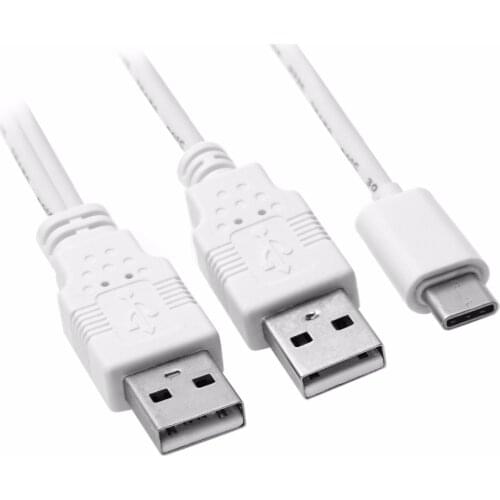 White 60cm USB 3.1 Type C USB-C USB3.1 type-c to Dual USB2.0 A Male Extra Power Data Y Cable 0.6m 2ft for Hard Disk