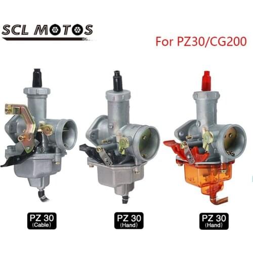 SCL MOTOS PZ30 30mm Manual/Auto Choke Carburetor With Orange Nylon Float Chamber For HONDA CG200 For Keihin PZ30 PZ Carburetor