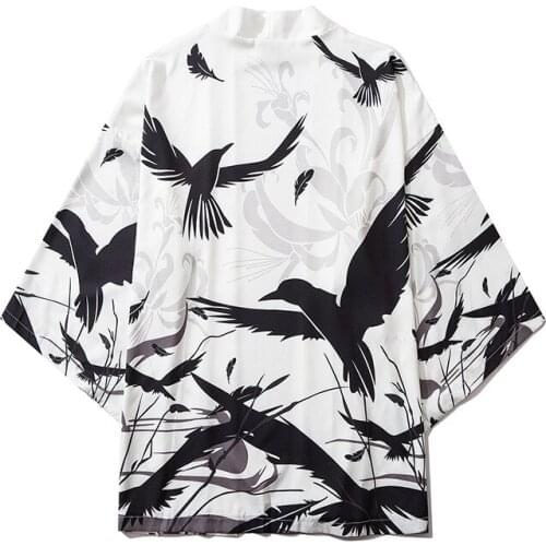 Japanese Kimono Men Cardigan Shirt Blouse Yukata Men Haori Obi Clothes Harajuku Streetwear Samurai Costume