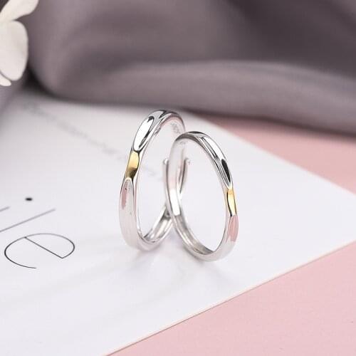 Pure 925 Sterling Silver Simple Sun Star Couple Rings for Women Opening Fine Men Jewelry Free Size