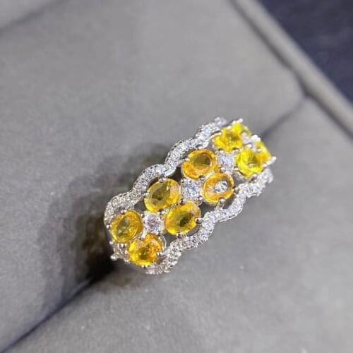 Luxurious thick wide Row Natural yellow sapphire gem Ring S925 Silver Natural Gemstone Ring Womens office gift Rings Jewelry