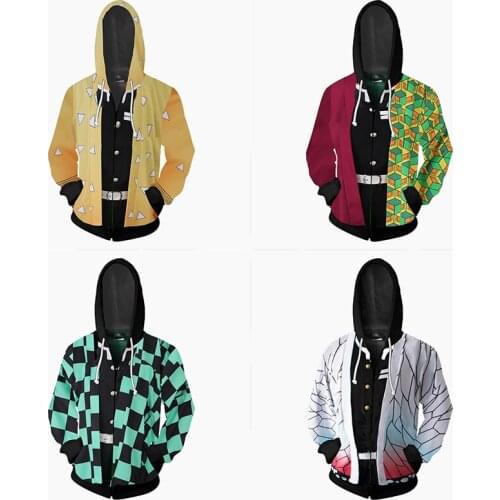 Anime Demon Slayer Kimetsu No Yaiba Tanjiro Kamado Nezuko Cosplay Costume 3D Hoodies Jackets Halloween Costume For Women CS035