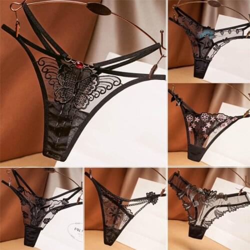 Lace Panties embroidery Butterfly Flower Women Underwear Sexy G-string Thongs Briefs Low Waist Seamless Panty Lingerie T Pants