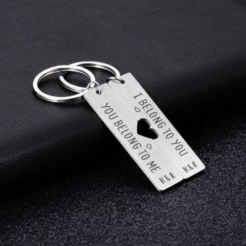 Heart Puzzle Pieces Personalized Keychain Engraved Initials Names Customized Keychain Accessories for Boyfriend Girlfriend Gifts