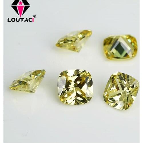LOUTACI Clear Cushion Olive Yellow Cubic Zirconia Factory Price Big Size 11x11mm-15x15mm