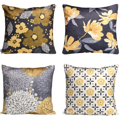 MERRYLIFE Yellow Floral Velvet Cushion Cover 4cs Throw Pillow Case For Sofa Car Home Decorative Pillowcase Pillow Cover