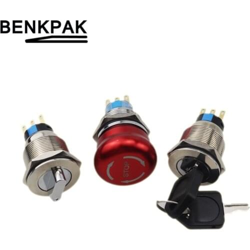 16mm 19mm 22mm self-locking Metal Rotary Switch,2 positio 3 positio Push Button Switch Emergency Stop Switch Metal Push But