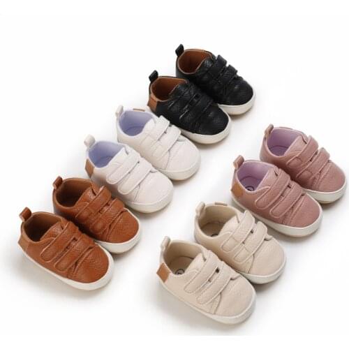 HOT Baby Shoes Newborn Boys Sneaker Girls First Walkers Kids Toddlers Lace Up PU Leather Soft Soles Sneakers 0-18 Months