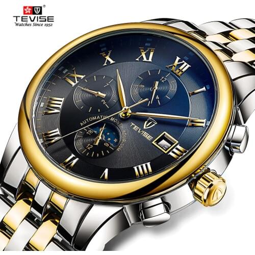 TEVISE Mens Watches Automatic Mechanical Watch Moon Phase Waterproof Luminous Date Automatic Watch Men Boy Wristwatches 2020 New